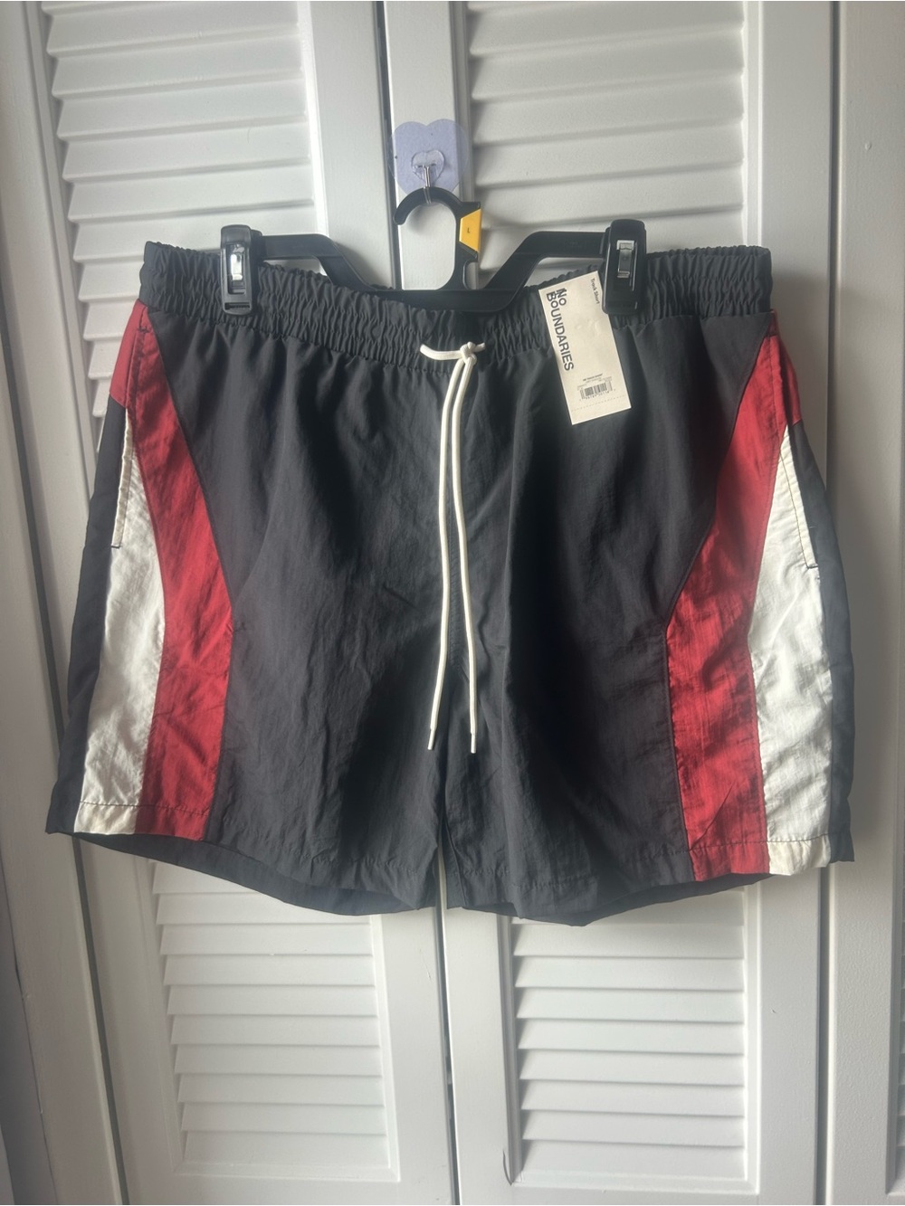 No Boundaries Black Swim Shorts with Red Trim